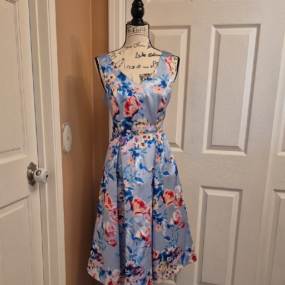 Alex Evenings Floral Midi Dress in Blue and Pink